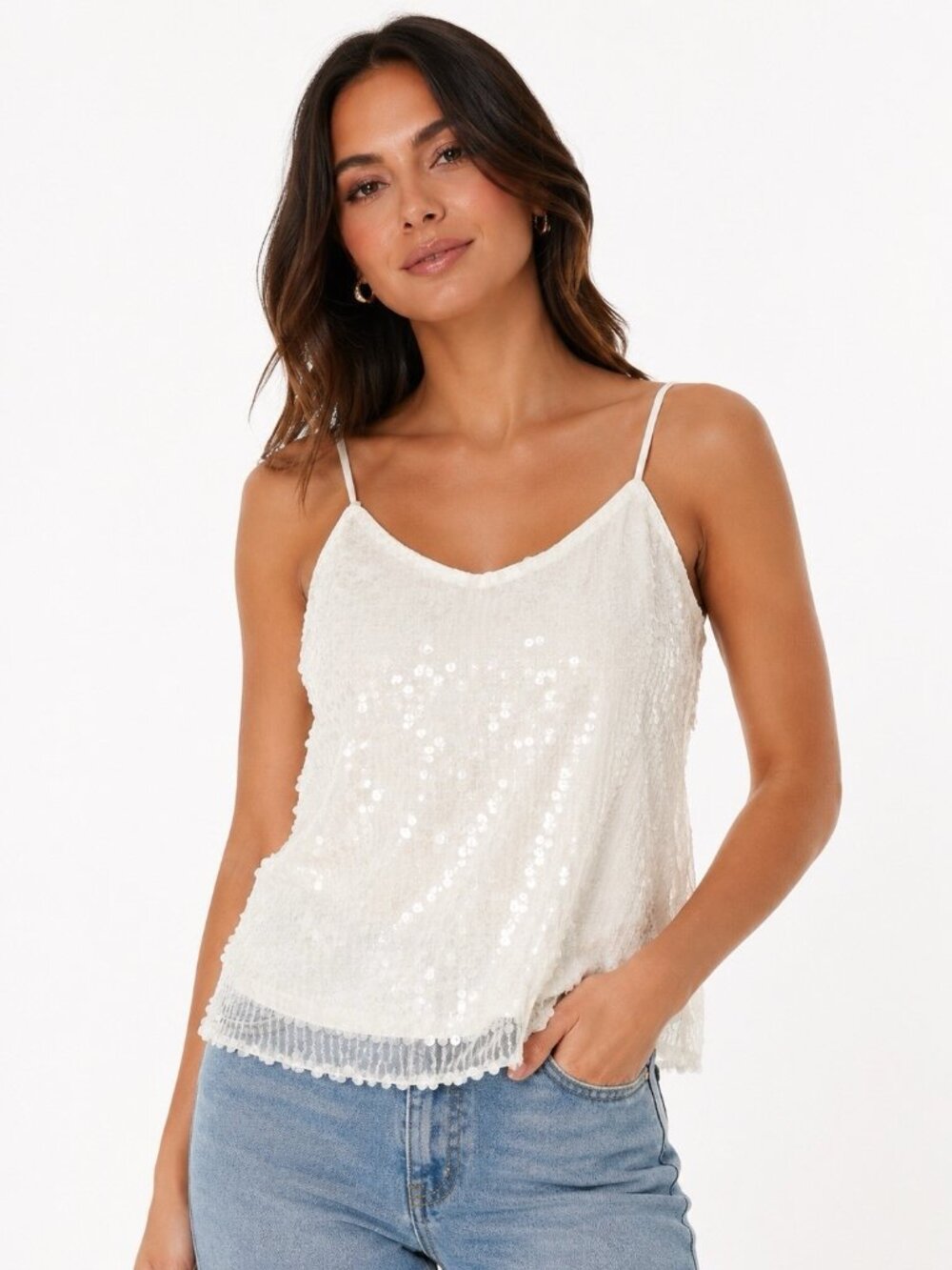 Anne Klein Womens Double-Layer Striped White Tank Top Sleeveless Size M SALE